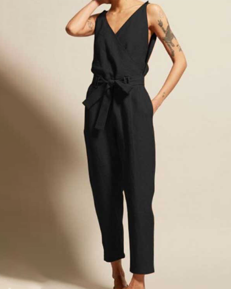 V-neck sleeveless jumpsuit