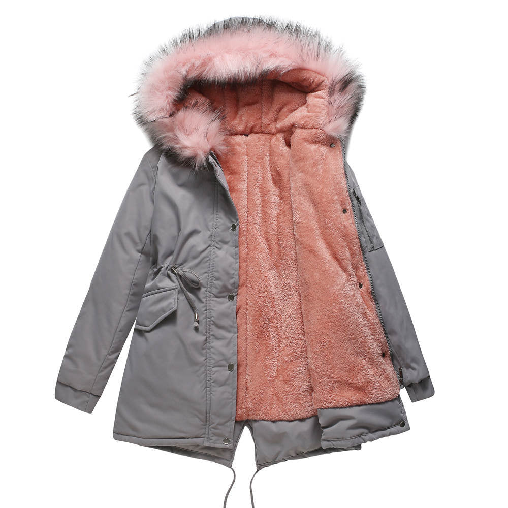 Big Fur Collar Cotton-Padded Coat Mid-Length