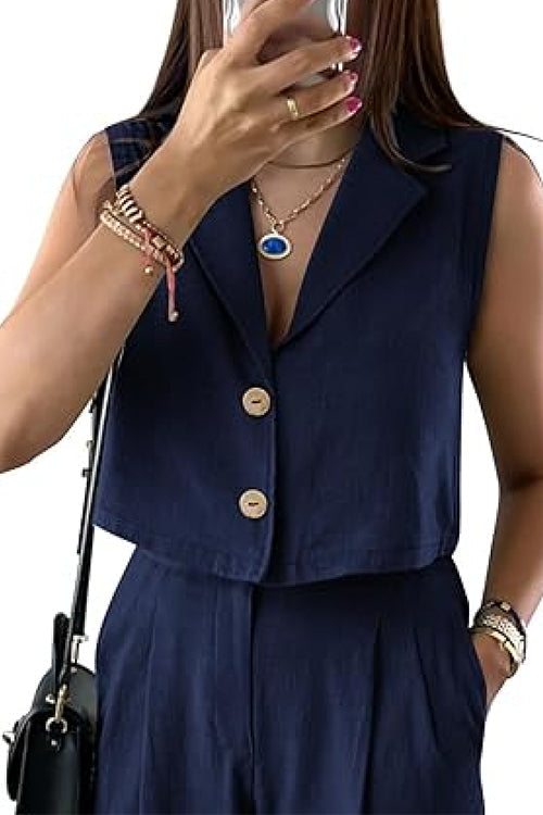 Solid Button Up Sleeveless Blazer Vest