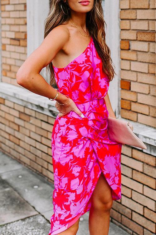 Rosiedress One Shoulder Waisted Ruched Floral Dress