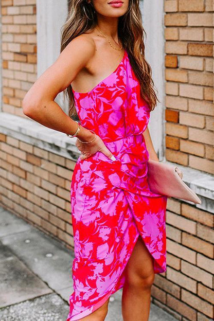 Rosiedress One Shoulder Waisted Ruched Floral Dress