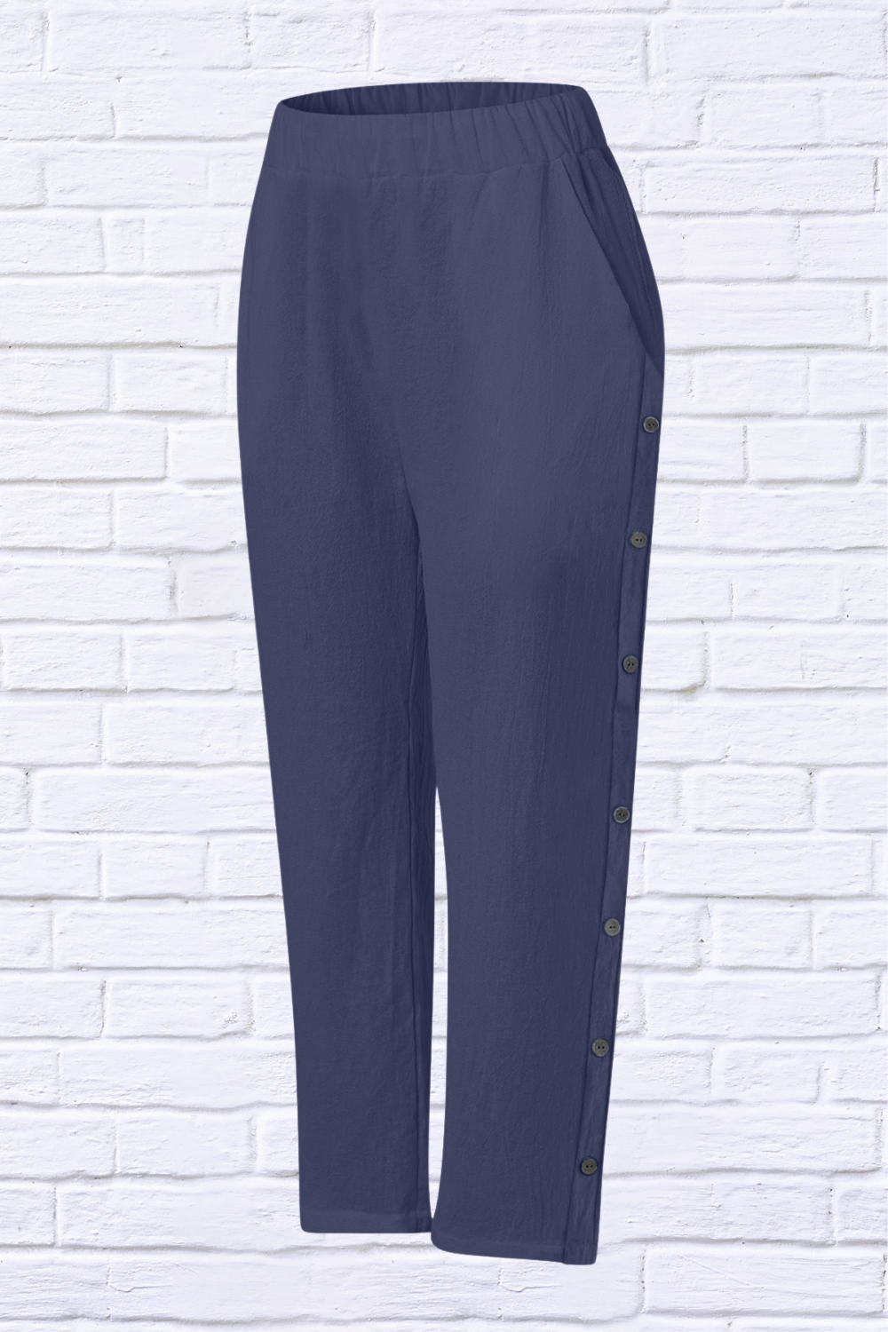 Full Size Side Decor Button Casual Wide Leg Pants Plus Size