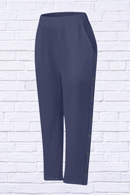 Full Size Side Decor Button Casual Wide Leg Pants Plus Size