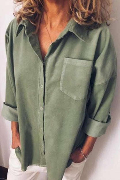 Casual Style Solid Long Sleeve Blouse Shirt Green