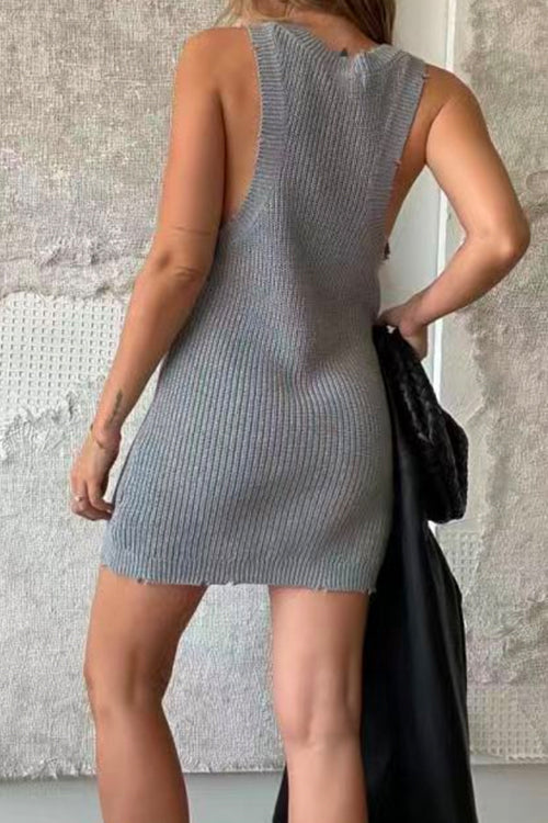 Rosiedress Ripped Scoop Neck Knit Mini Tank Dress