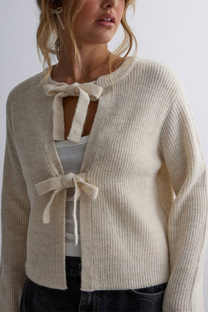 Rosiedress Crewneck Bow Knot Ribbed Knit Sweater