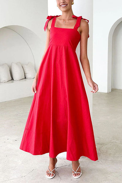 Bow Shoulder Empire Waist Swing Maxi Cami Dress