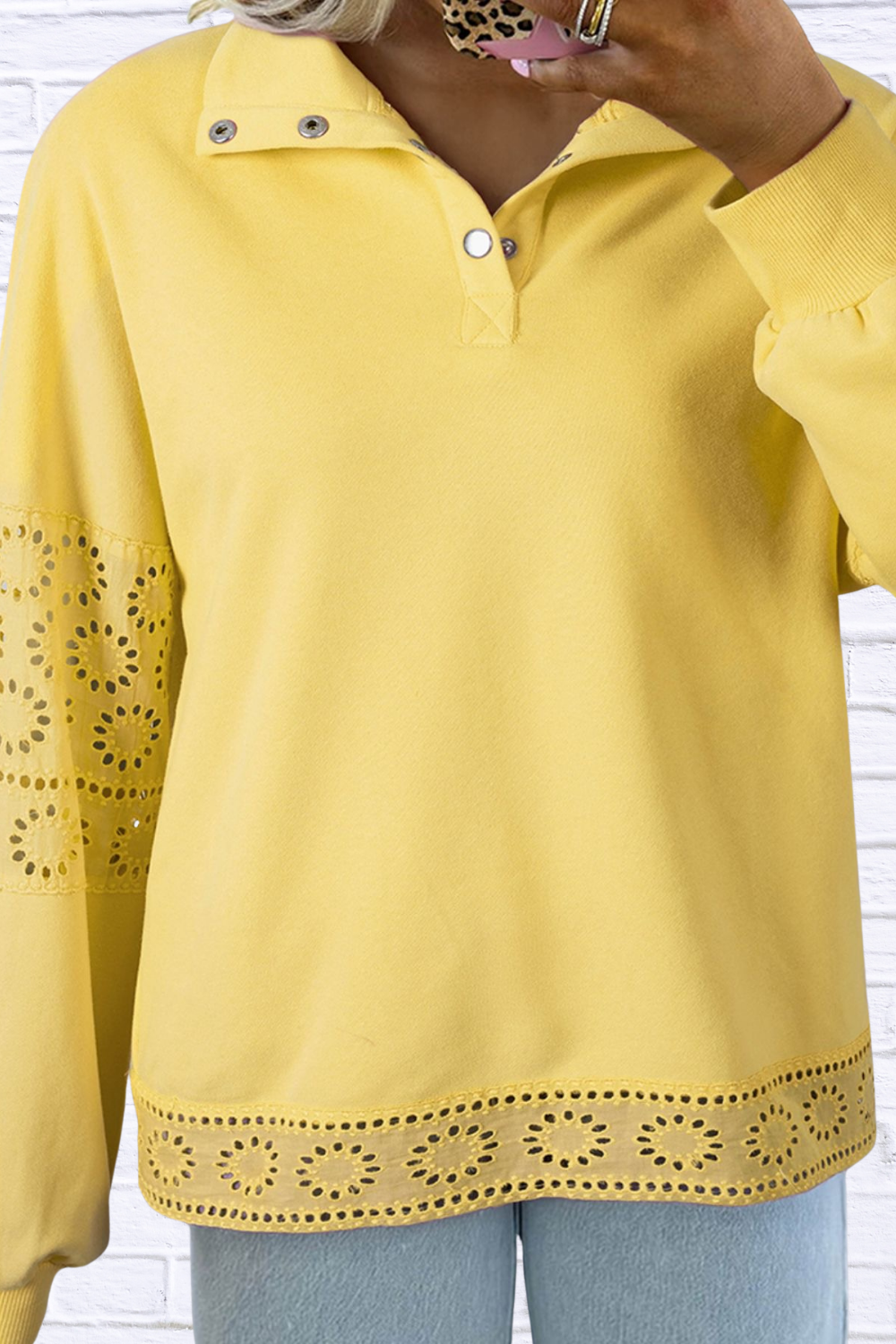 Eyelet Lace Detail Snap Down Sweatshirt