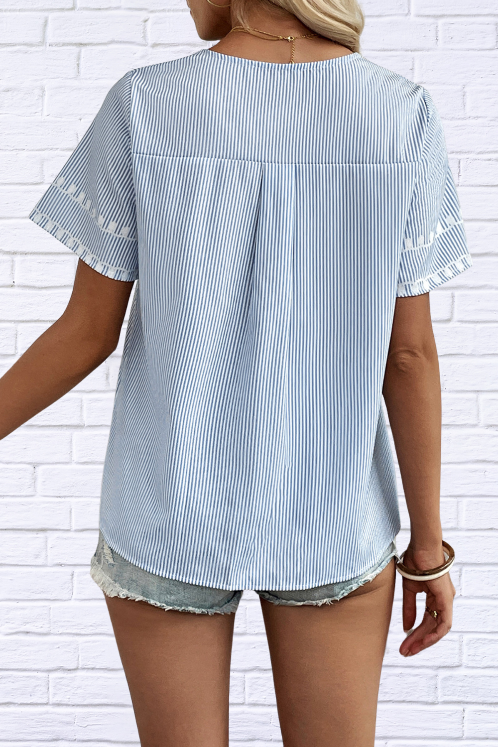 Floral Striped V-Neck Short Sleeve Shirt – Where Classic Meets Playful