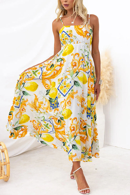 Rosiedress Bow Back High Waist Printed Maxi Cami Dress