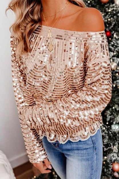 Rosiedress Crewneck Long sleeve Sparkly Sequin Tops