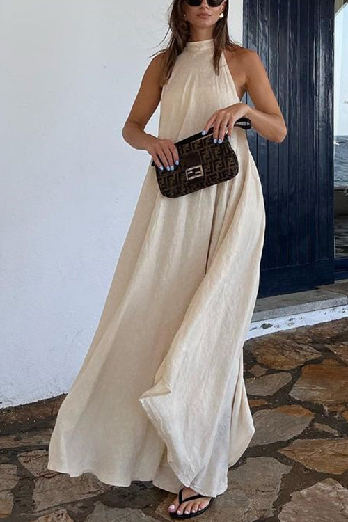 Chic Sleeveless Linen Swing Maxi Vacation Dress