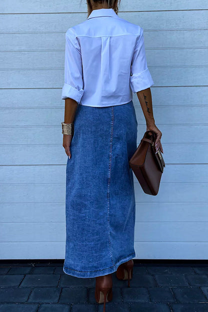 Rosiedress High Rise Button Down Slit Denim Skirt