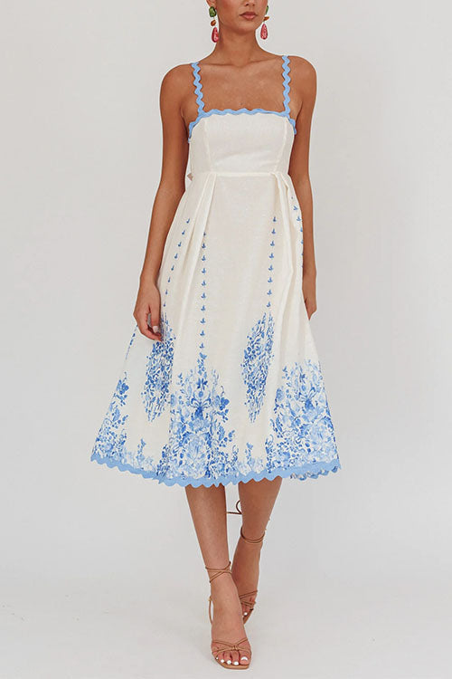 Ric Rac Trim Bow Back Floral Print Midi Cami Dress