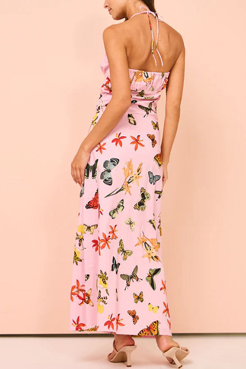 Halter Backless Resort Print Maxi Dress