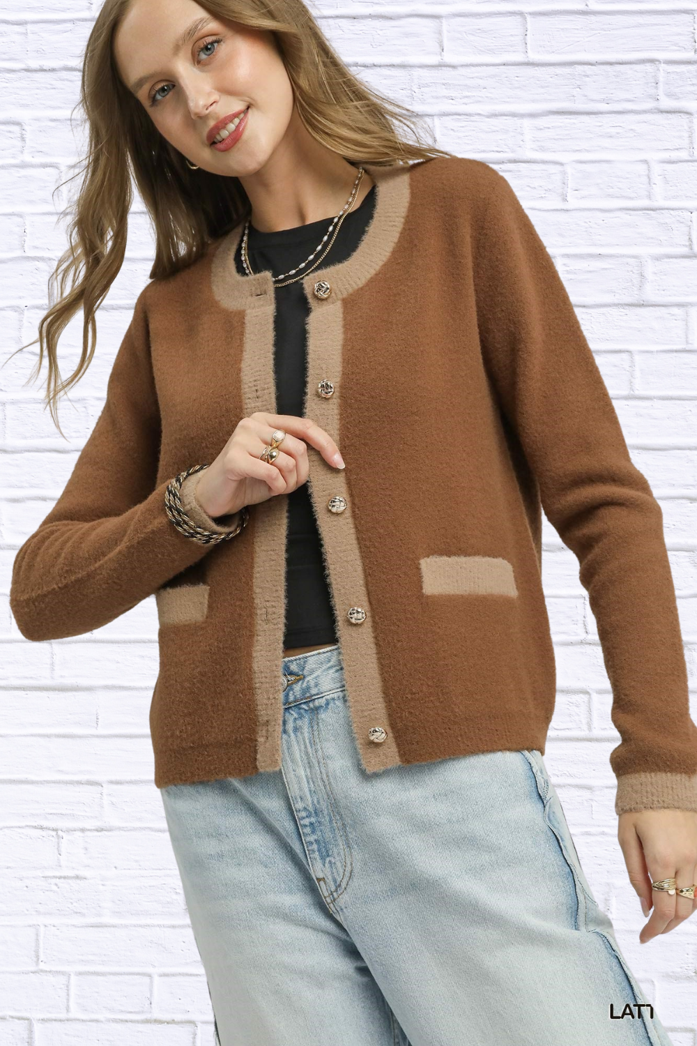 Umgee Two-Tone Button Front Cardigan