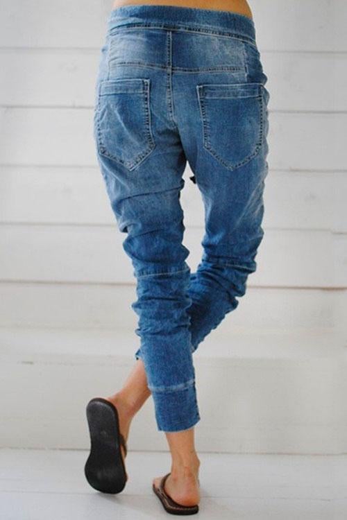 Rosiedress Drawstring Waist Ruched Harem Denim Joggers