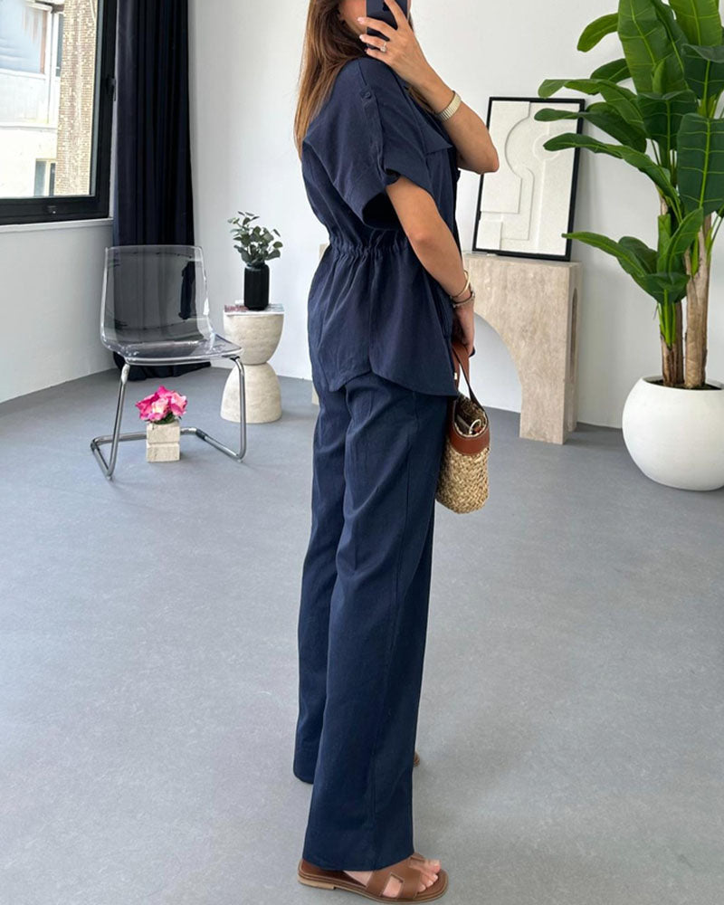 Workwear drawstring casual two-piece set