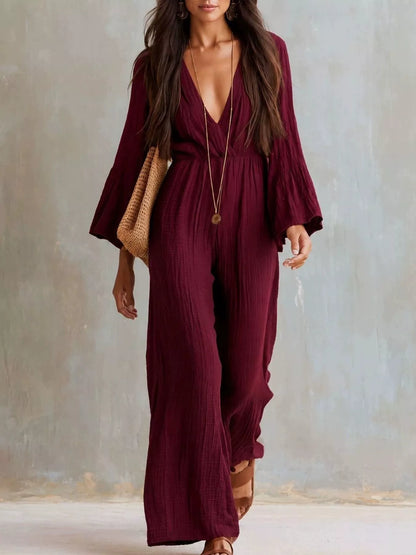 Textured Flare Sleeve Jumpsuit