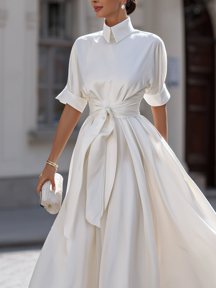 Belted Shirt-Style Midi Dress