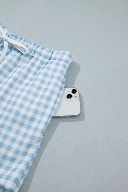 Gingham Long Sleeve Sweatshirt and Shorts Set