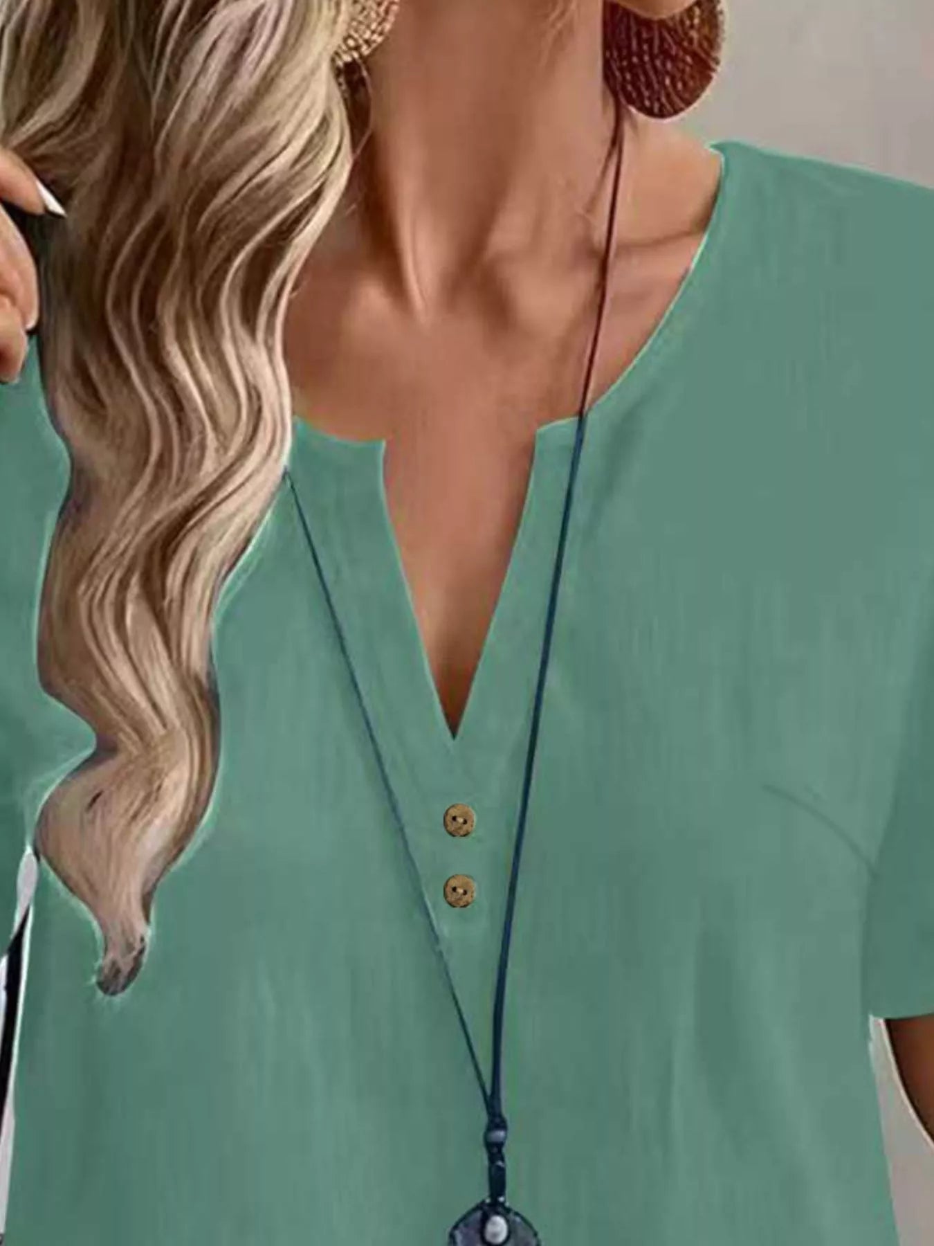 Notched Short Sleeve Blouse