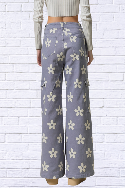 Flower Printed Side Pocket Wide Pants