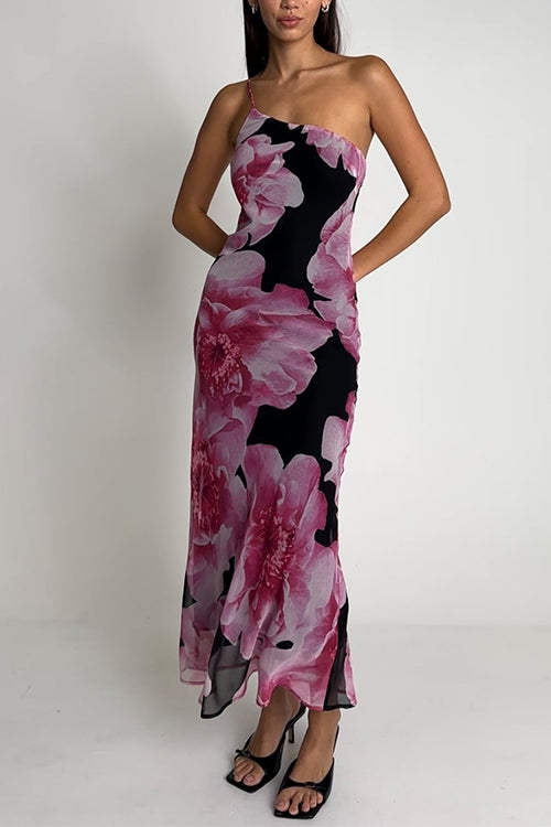 Rosiedress One Shoulder Cut Out Floral Print Maxi Cami Dress Floral