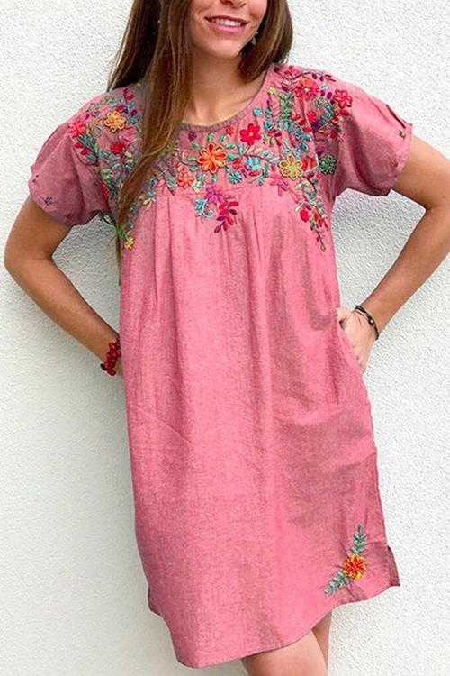 Rosiedress Brian Printed Side Split Pockets Dress Pink