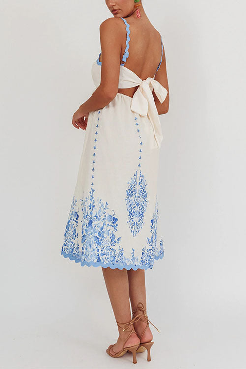 Ric Rac Trim Bow Back Floral Print Midi Cami Dress