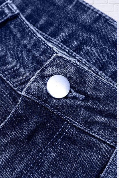 Folded Cuffs Distressed Straight High Waist Jeans