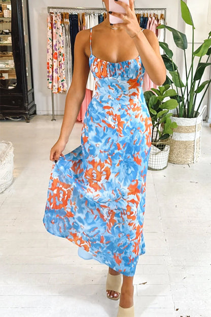 Rosiedress Spaghetti Strap Twist Back Printed Maxi Vacation Dress