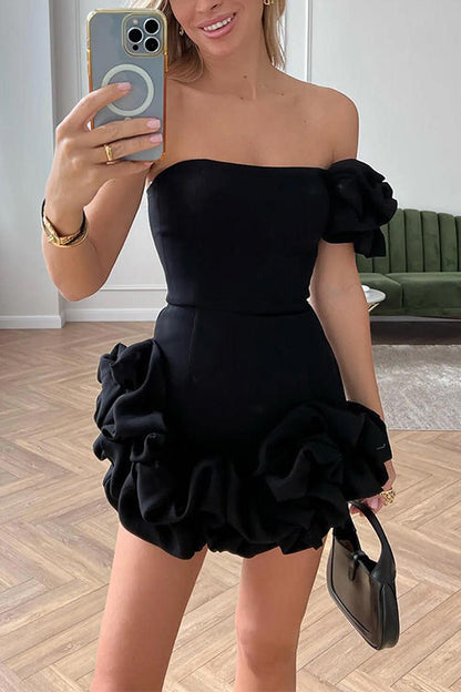 Rosiedress One Shoulder Flounced Bottom Mini Bodycon Dress