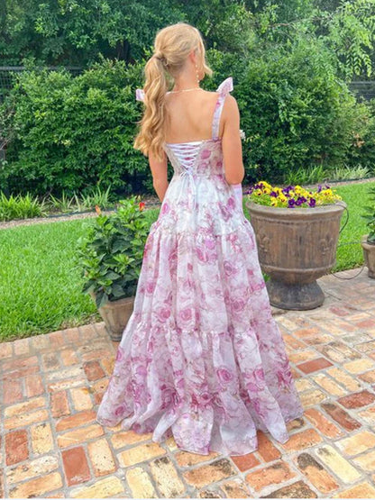 Elegant Floral Strap Princess Dress