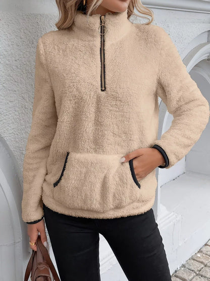 Full Size Cozy Fleece Quarter Zip Long Sleeve Sweatshirt Plus Size