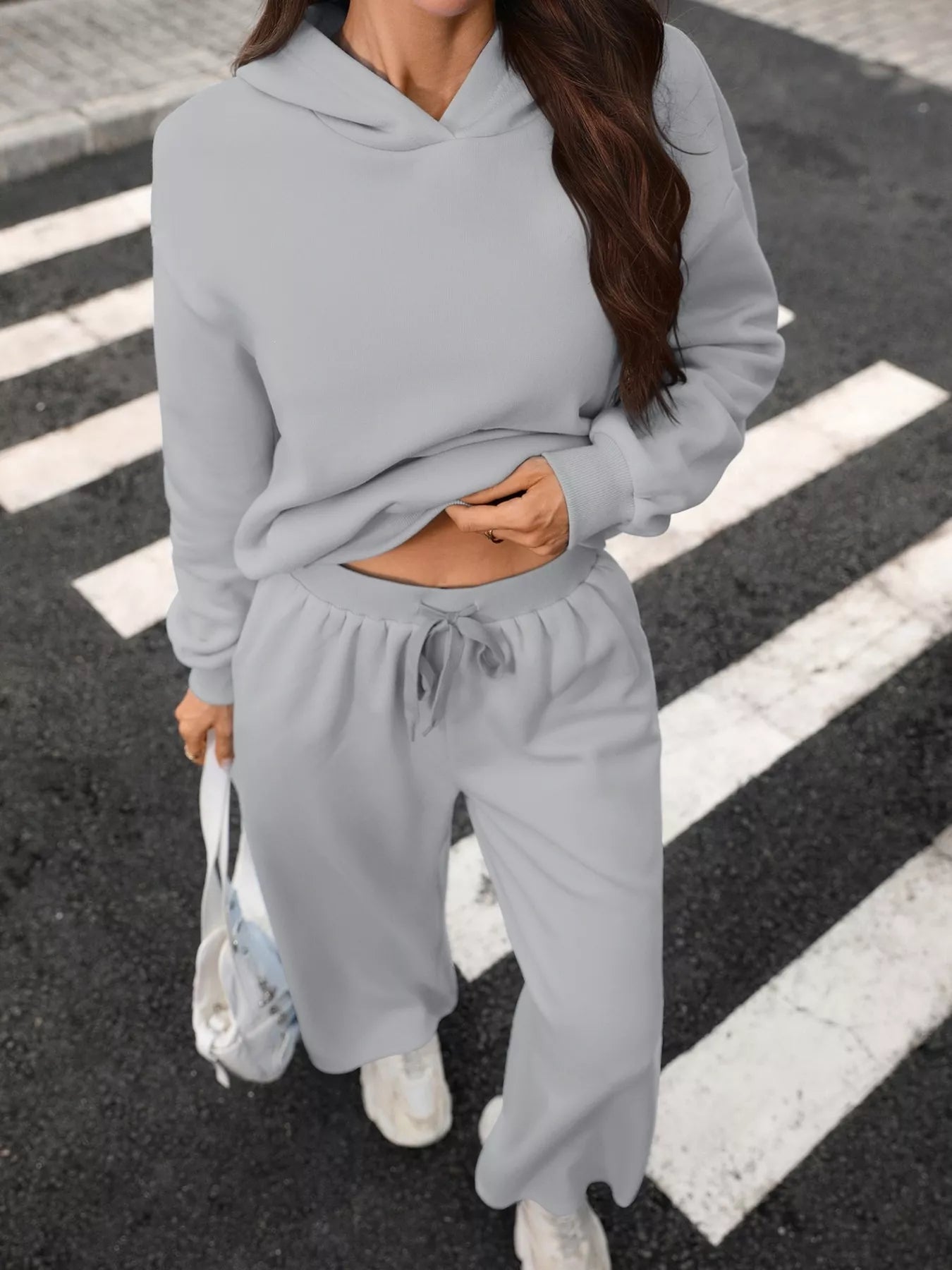 Kangaroo Pocket Hoodie and Wide-Leg Pant Set