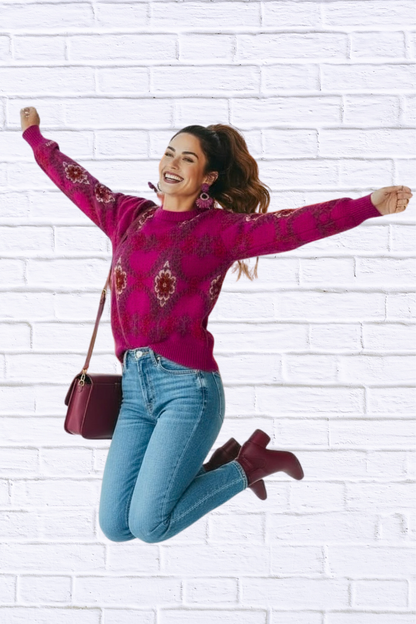 Umgee Boho Patterned Long Sleeve Sweater