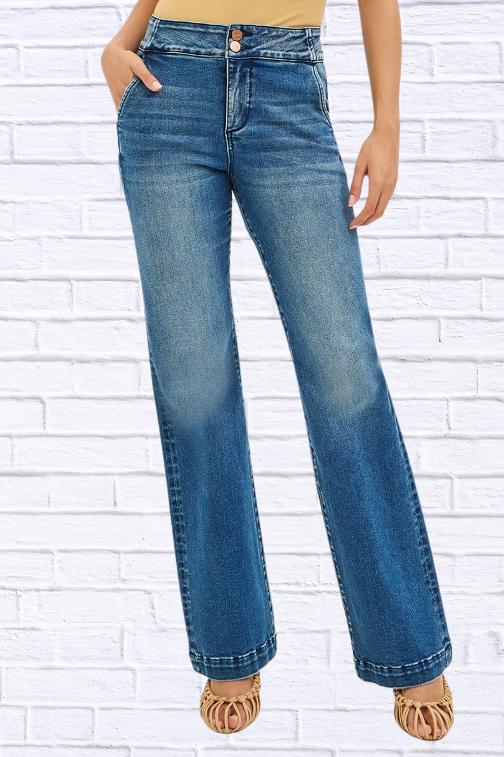 RISEN Full Size Tummy Control High Rise Bootcut Jeans with Double Button Waistband Plus Size