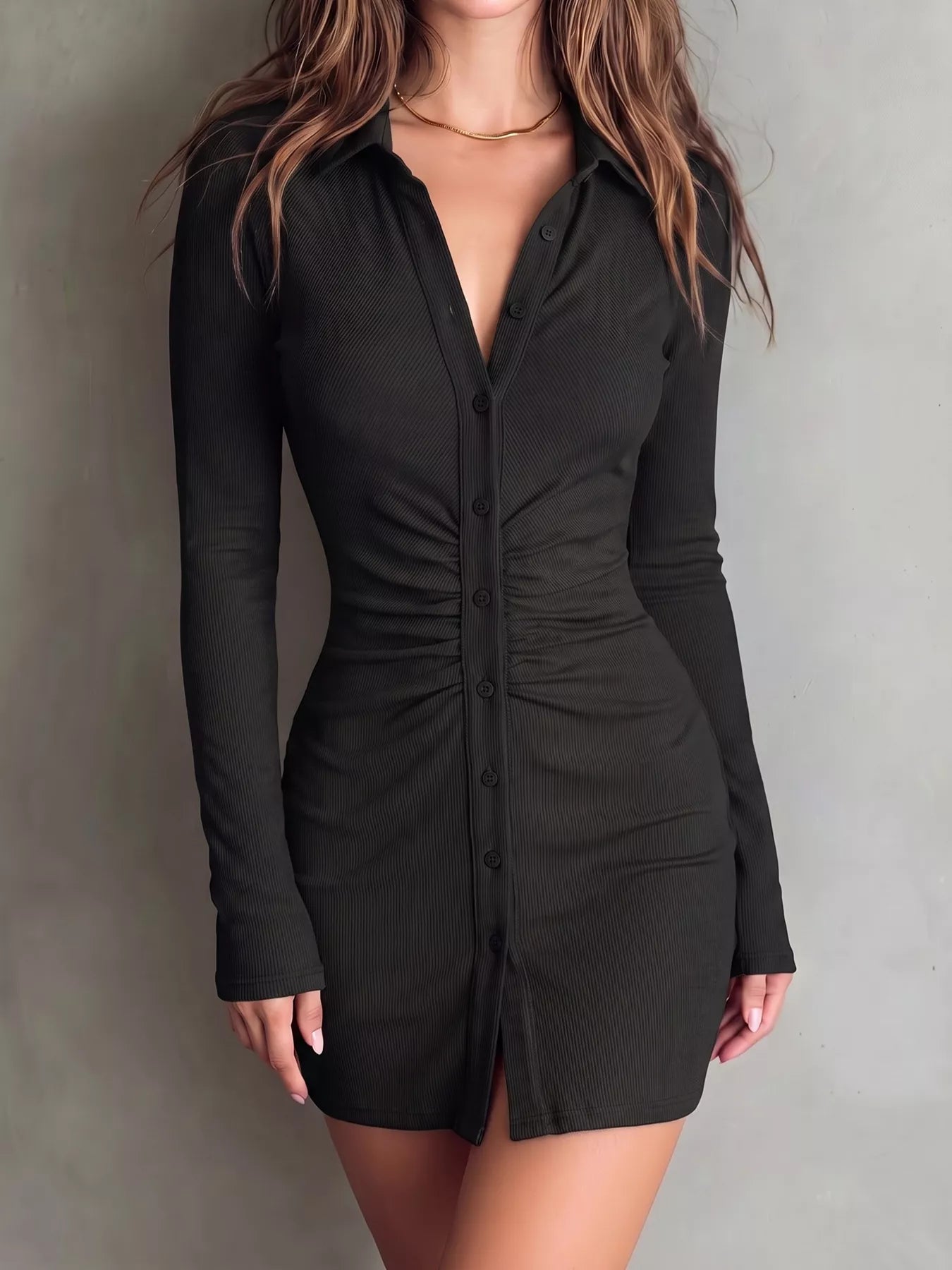 Button-Down Bodycon Mini Dress