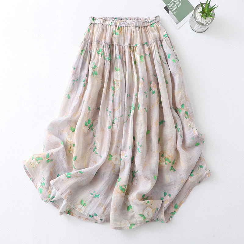 Elegant pleated large swing floral skirt