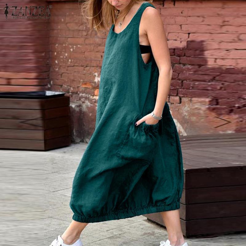 Retro Solid Cotton Side Pockets Dress