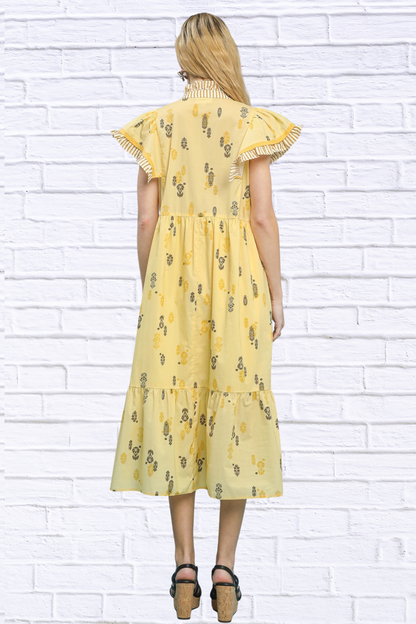 Umgee Floral Ruffle Sleeve Tiered Midi Dress