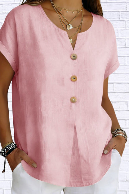 Decor Button Short Sleeve Blouse | Elegant Women’s Top