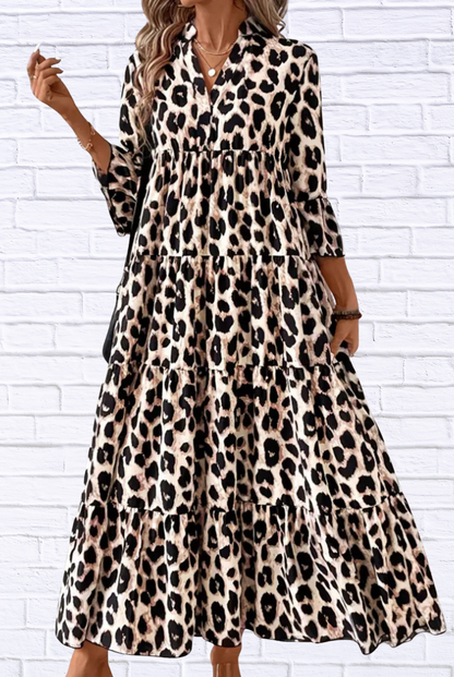 Leopard 3/4 Sleeve Midi Dress