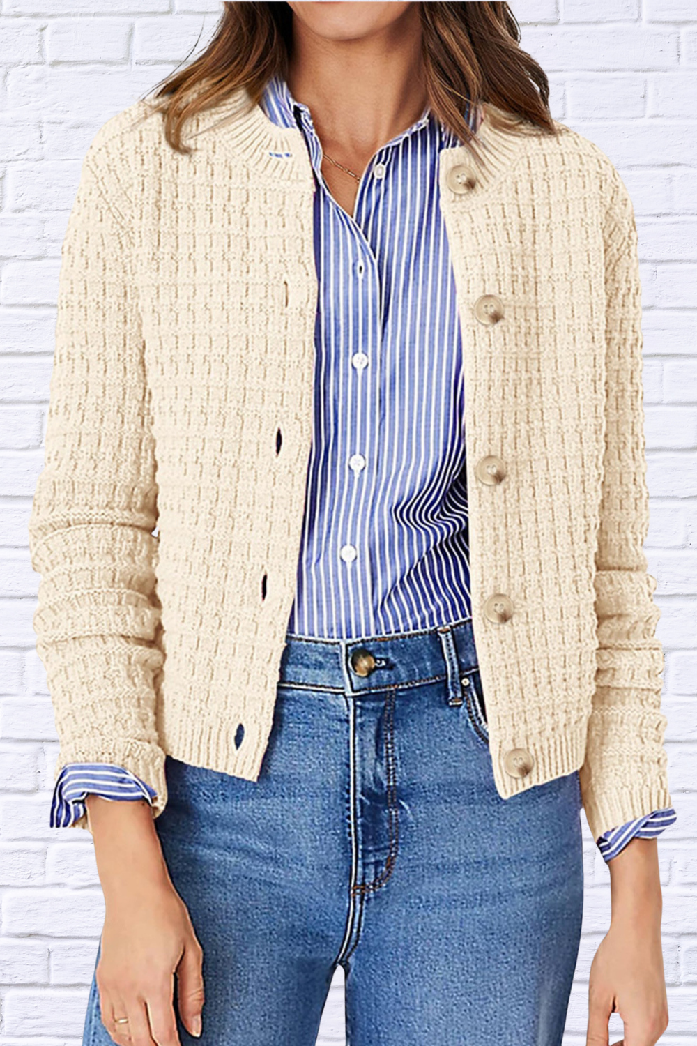 Textured Knit Button-Front Cardigan