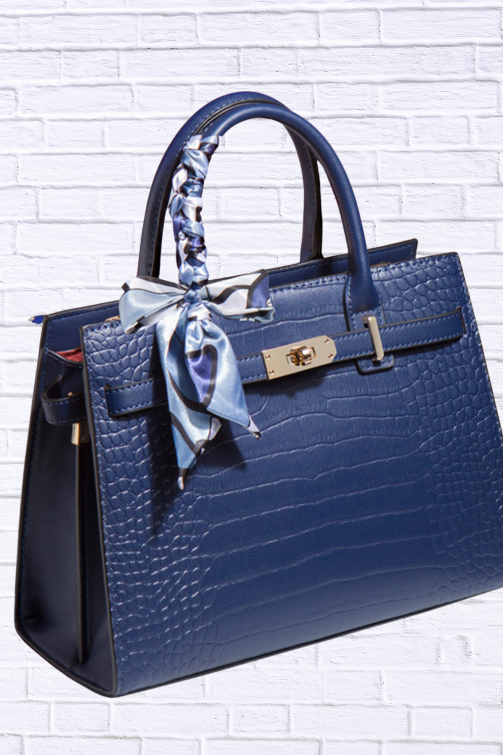 Crocodile Embossed Leather Top Handle Handbag | Chic Bag