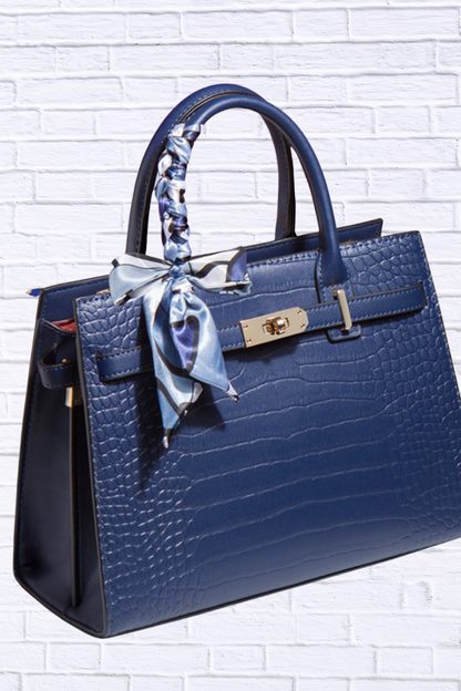 Crocodile Embossed Leather Top Handle Handbag | Chic Bag