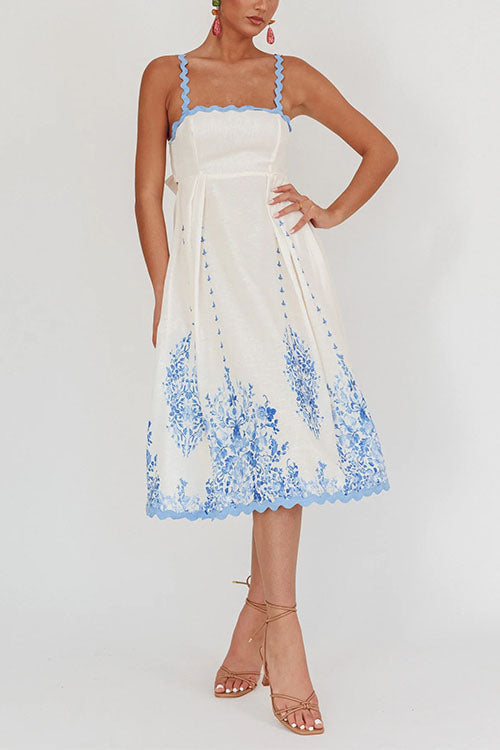 Ric Rac Trim Bow Back Floral Print Midi Cami Dress