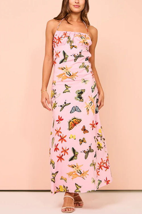 Halter Backless Resort Print Maxi Dress