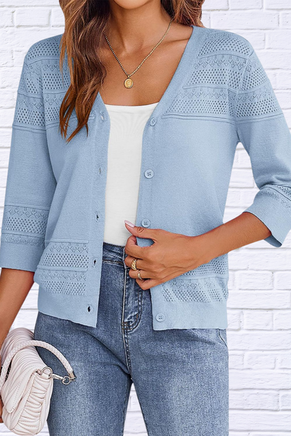 Button Up 3/4 Sleeve Cardigan – Classic Comfort with a Modern Twist